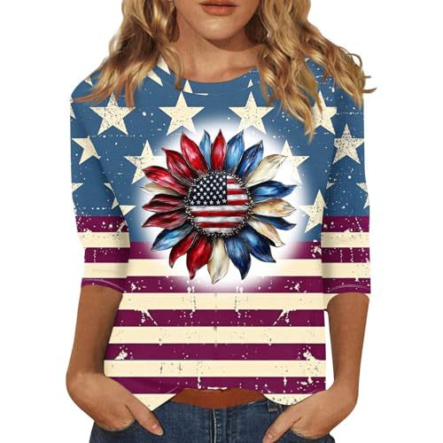 Summer American Flag Print Crewneck Short Sleeve Top