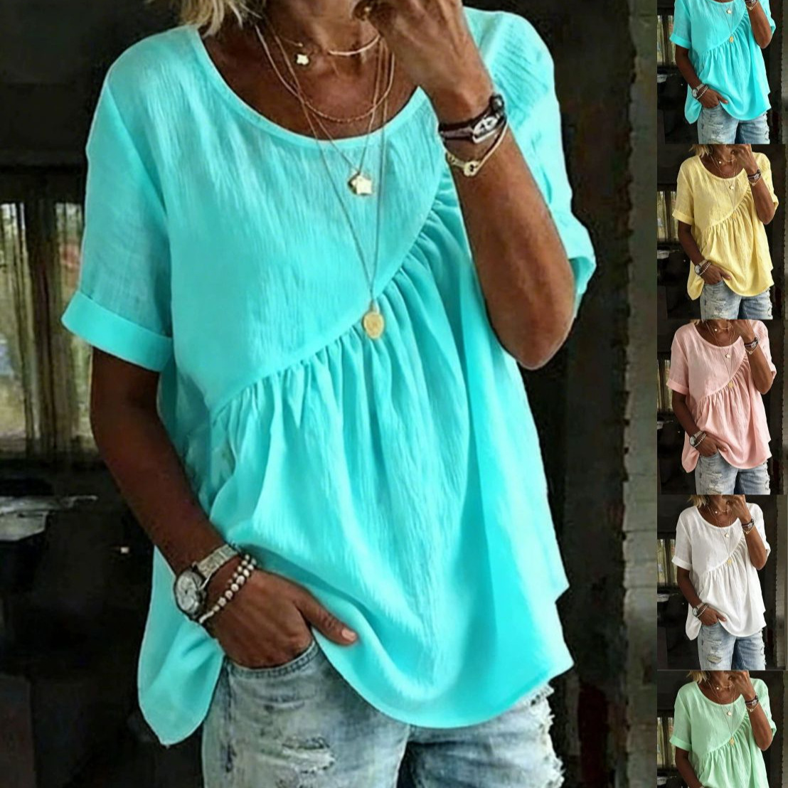 Women's Crewneck Short Sleeve Ruched T-Shirt