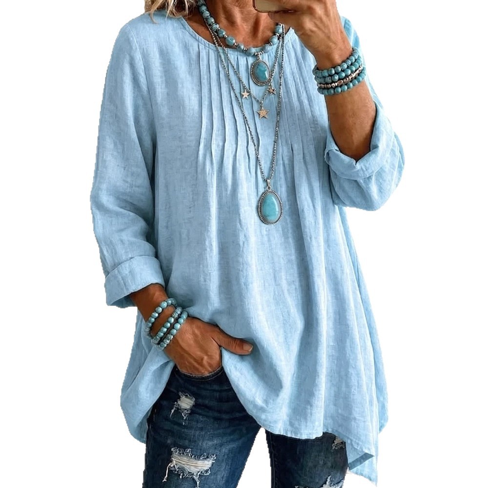 Women's Casual Crewneck Long-Sleeve Solid T-Shirt