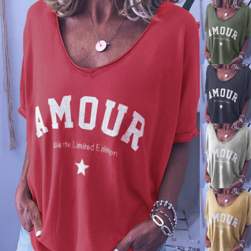 Women's Short Sleeve Letter Print Crewneck T-Shirt