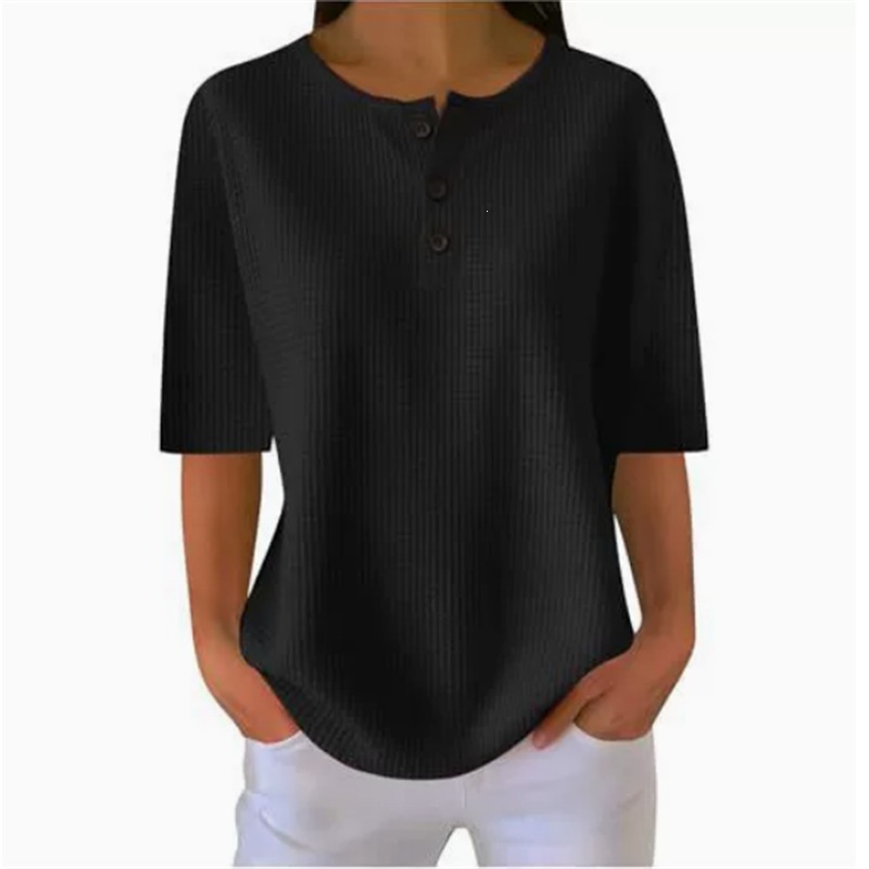 Waffle Knit Crewneck Short Sleeve Top