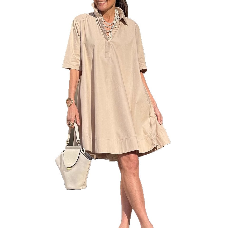 Colorblock Cotton-Linen A-Line Dress