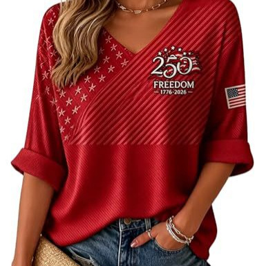 American Flag Print V-Neck Short Sleeve Women's T-Shirt