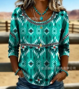 3D Floral Print Crewneck Half-Sleeve Ruched Top