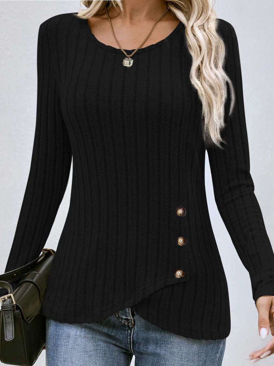Women's Solid Color Slim Fit Crewneck Long Sleeve T-Shirt
