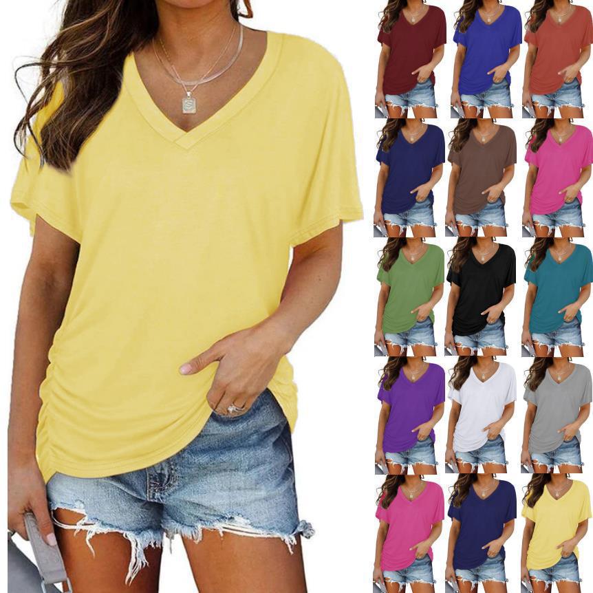 Women's V-Neck Short Sleeve Solid Color T-Shirt