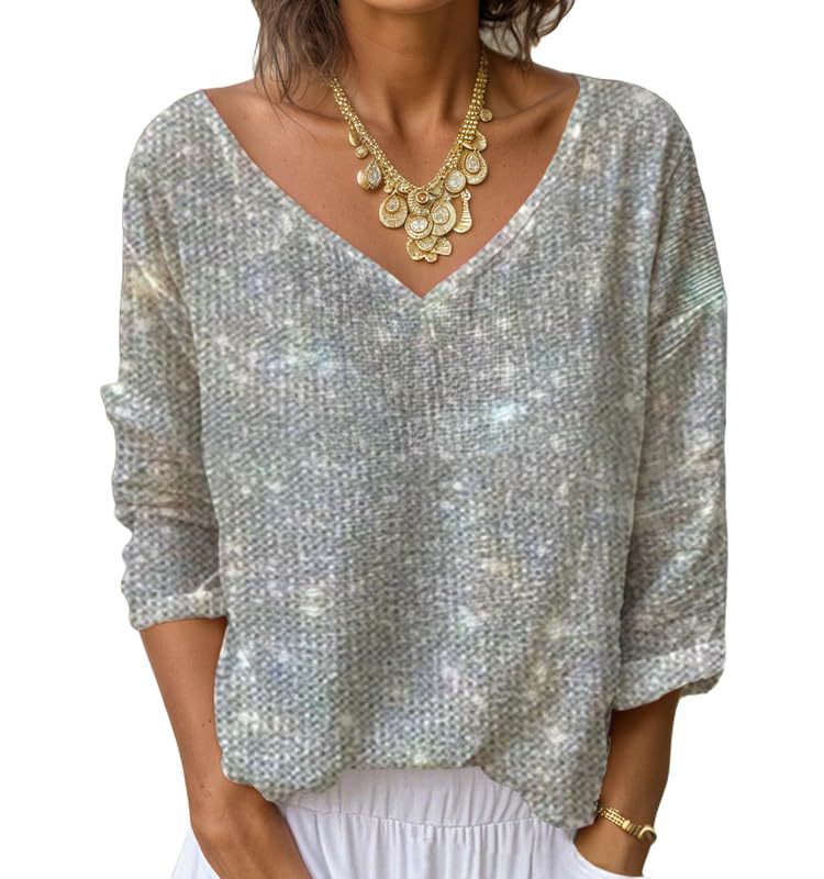 Women's V-Neck Long Sleeve Printed T-Shirt