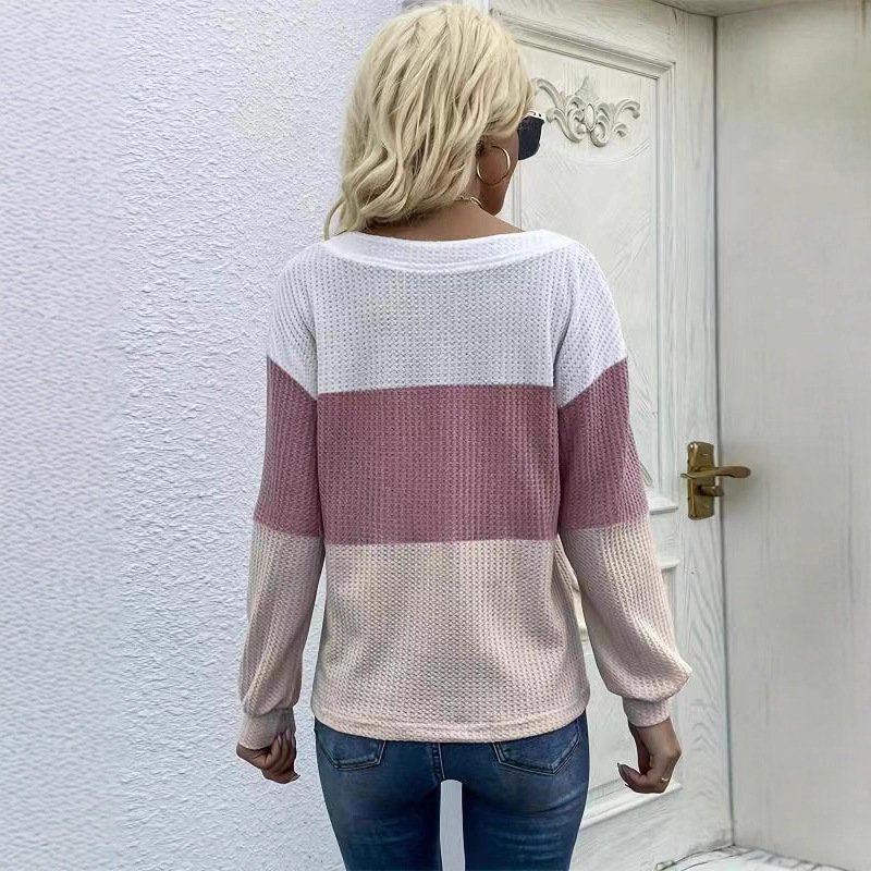 Color-Block V-Neck Knit Top for Women