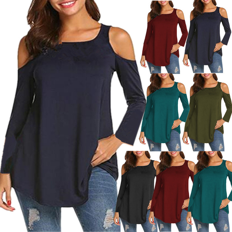 Women's Off-Shoulder Long-Sleeve Loose Plus-Size T-Shirt