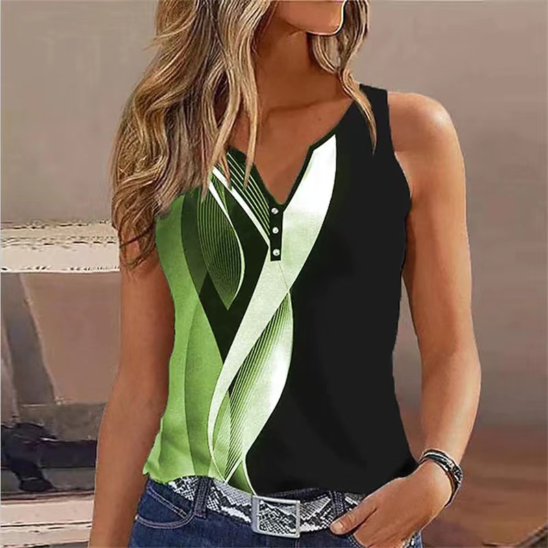 V-Neck Abstract Print Sleeveless Tank Top
