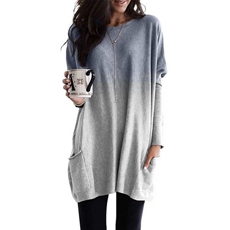 Women's Long Sleeve Pocket T-Shirt Casual Loose Fit Crew Neck Top