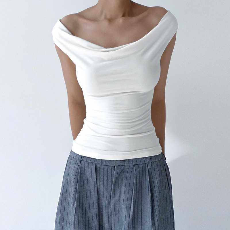Women's Solid Cowl Neck Sleeveless One-Shoulder Backless Tie Cami Top