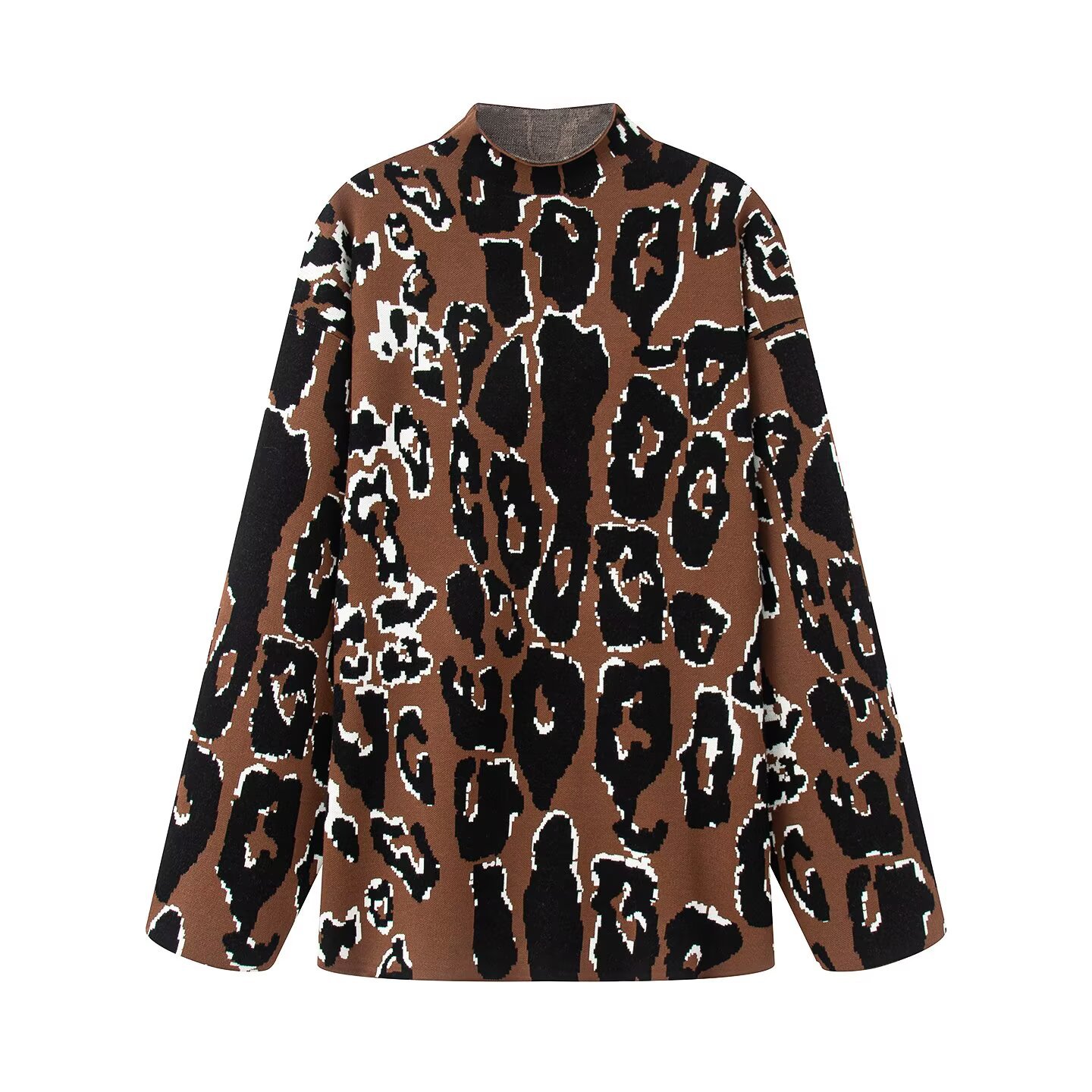 Women's Jacquard High Neck Long Sleeve Pullover Top