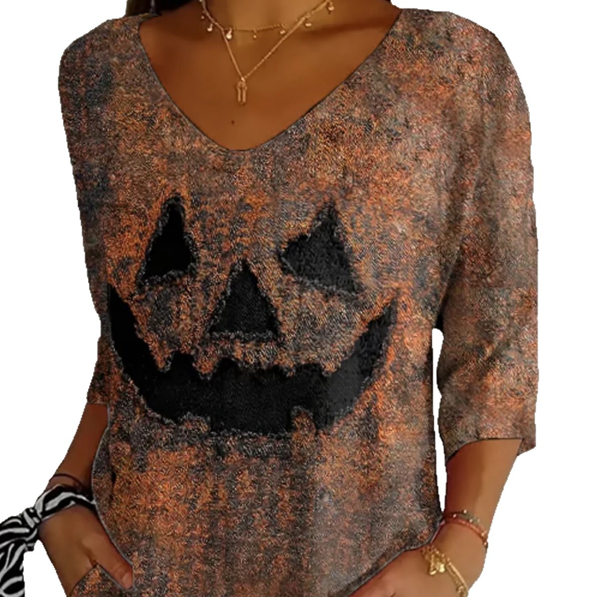 Halloween Ghost Print V-Neck Half-Sleeve Women's T-Shirt