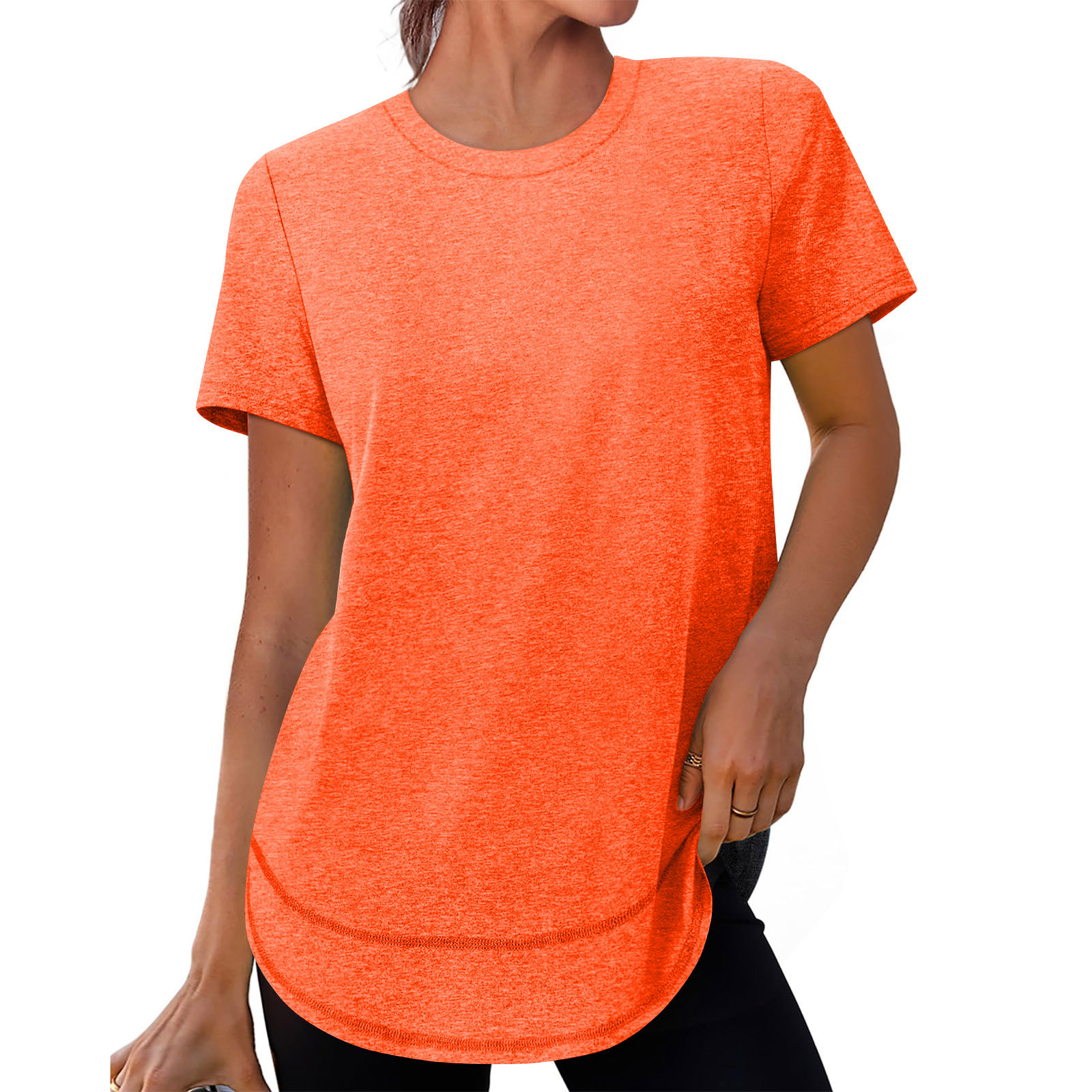 Women's Casual Loose Short Sleeve Solid Crewneck Pullover T-Shirt