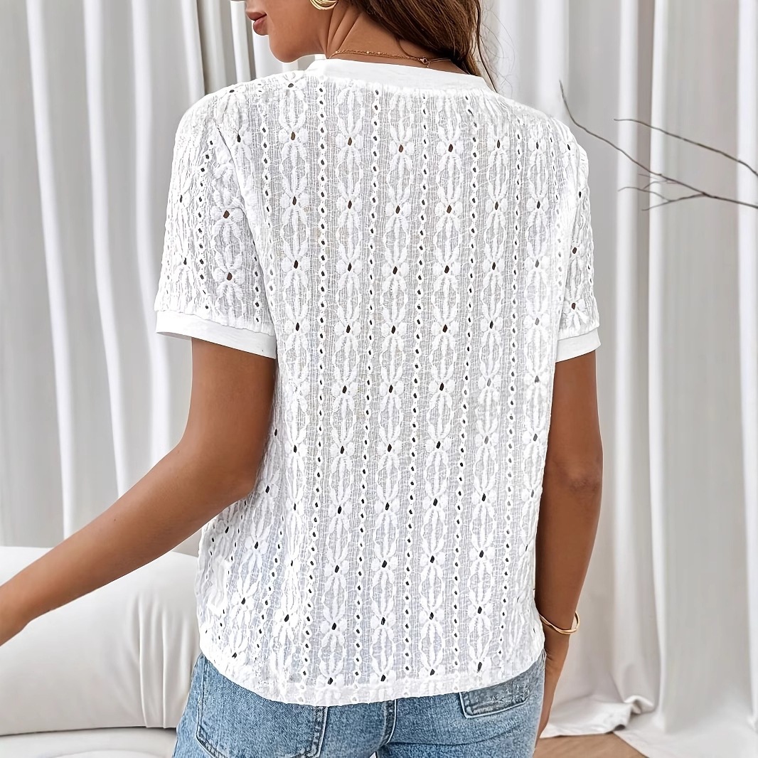 Women's Water-Soluble Embroidered Pointelle Knit T-Shirt