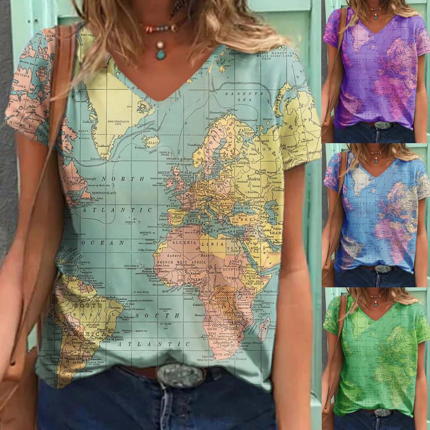 Women's V-Neck Short Sleeve Printed T-Shirt
