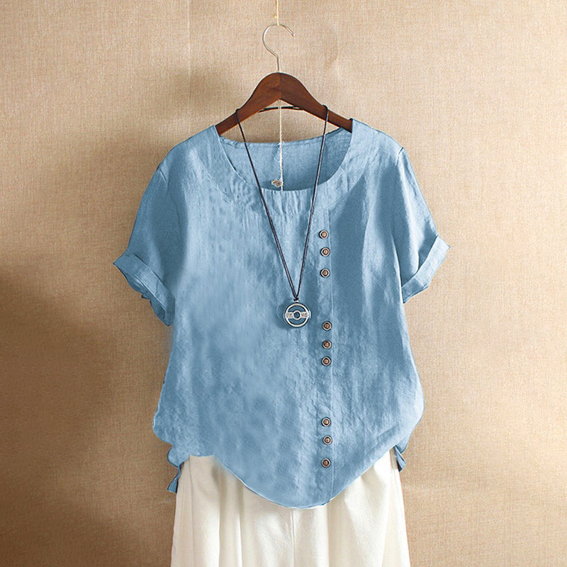 Women's Cotton Linen Plus Size Loose Casual T-Shirt