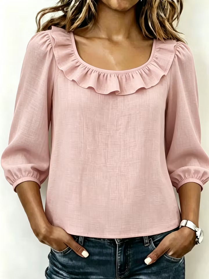 Women's Square Neck Ruffle Top with Puff Sleeves