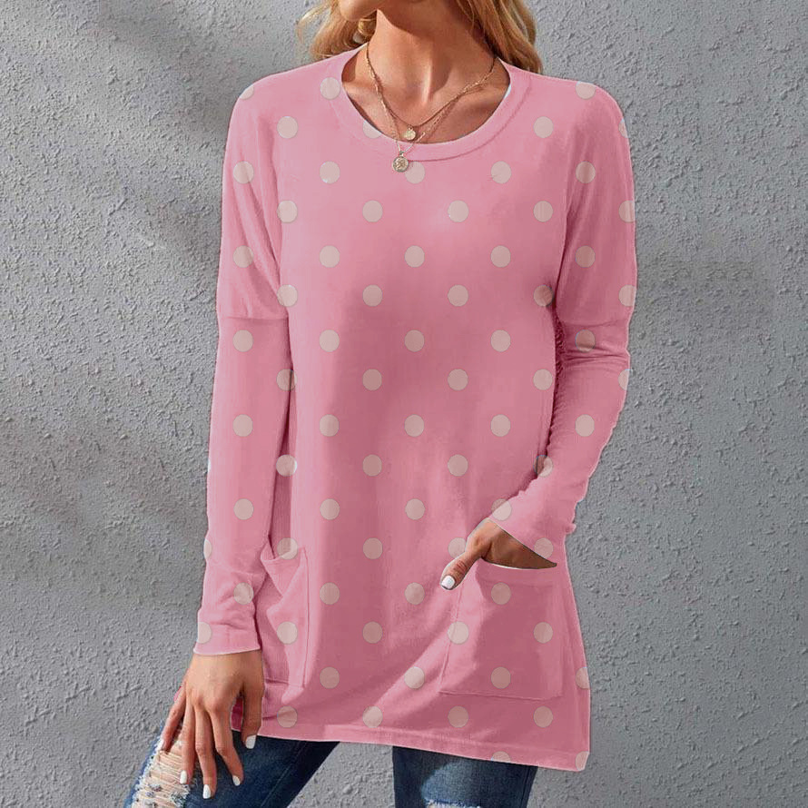 Polka Dot Print Crew Neck Loose Long Sleeve T-Shirt
