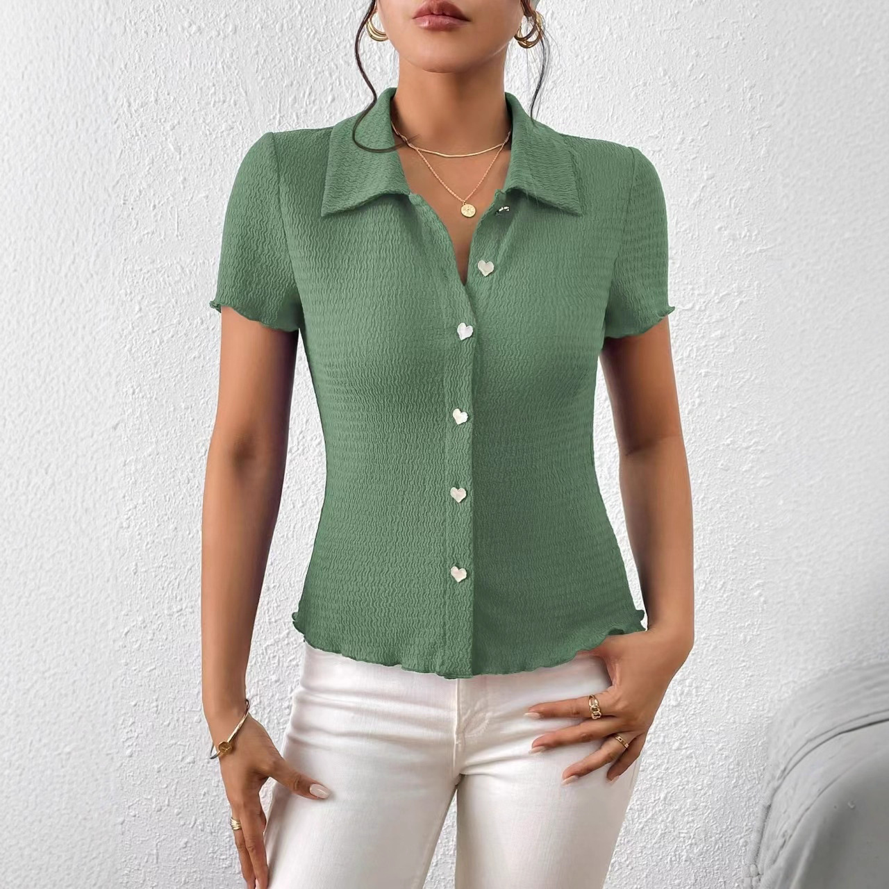 Women's Solid Color Slim Fit Polo Shirt Short Sleeve T-Shirt