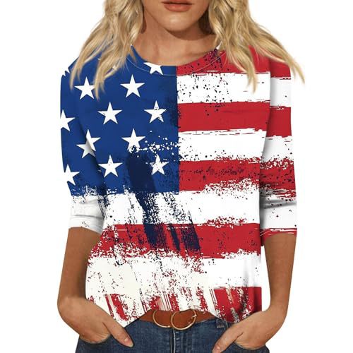 Summer American Flag Print Crewneck Short Sleeve Top