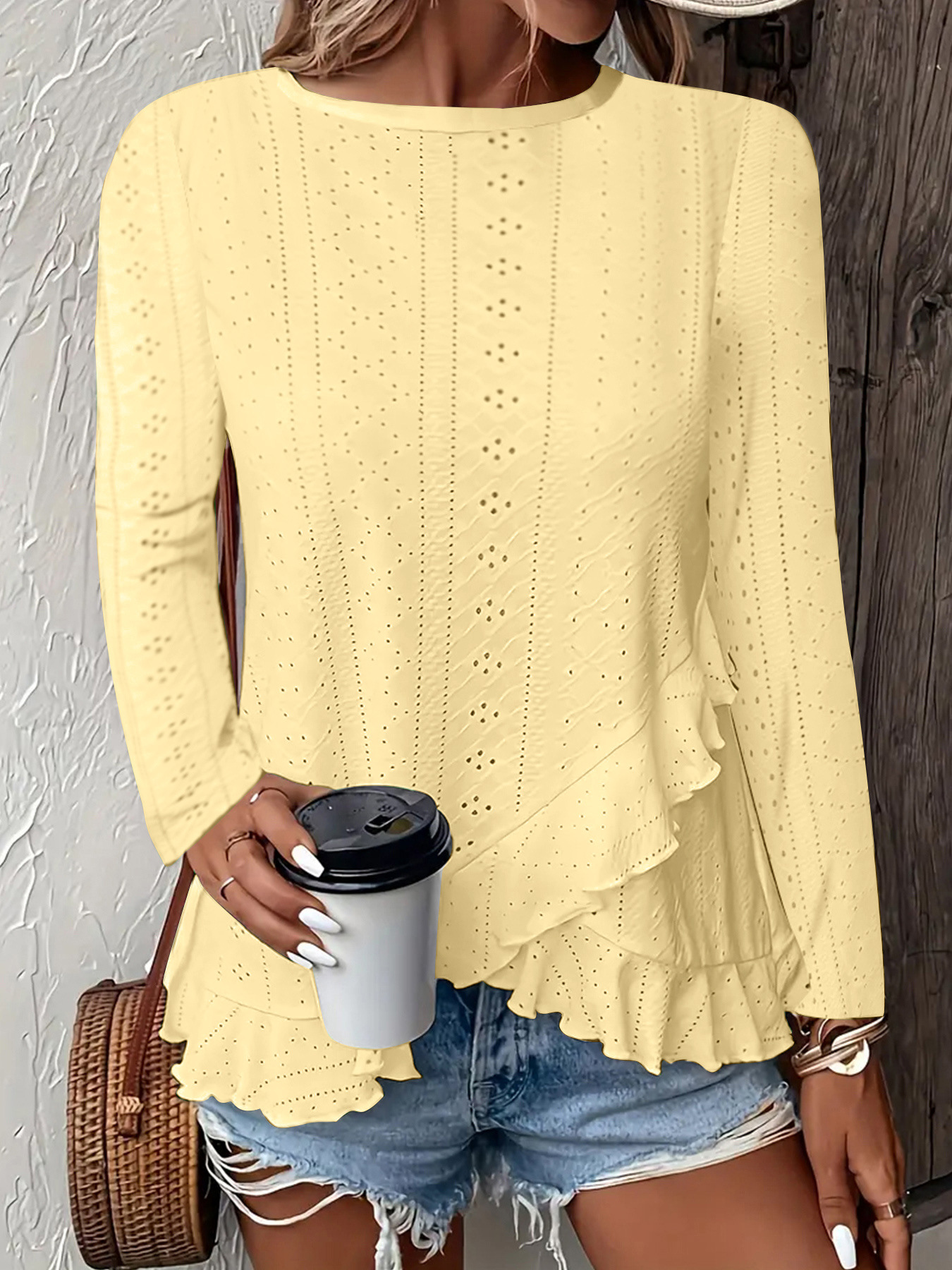 Women's Casual Solid Color Long Sleeve Crew Neck T-Shirt