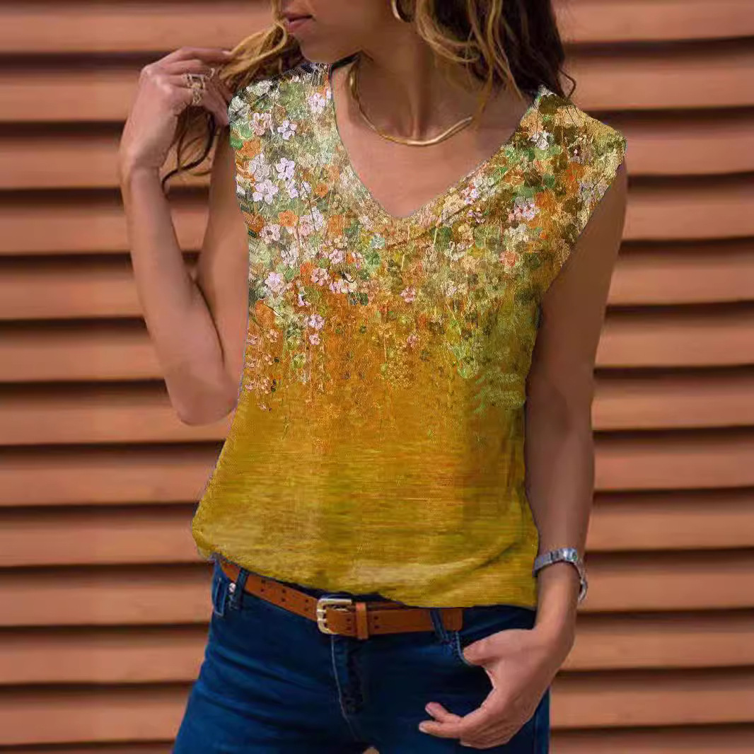 2024 Summer New Independent Site Wish Amazon Hot Selling European and American Women's Floral Tank Top Sleeveless T-Shirt