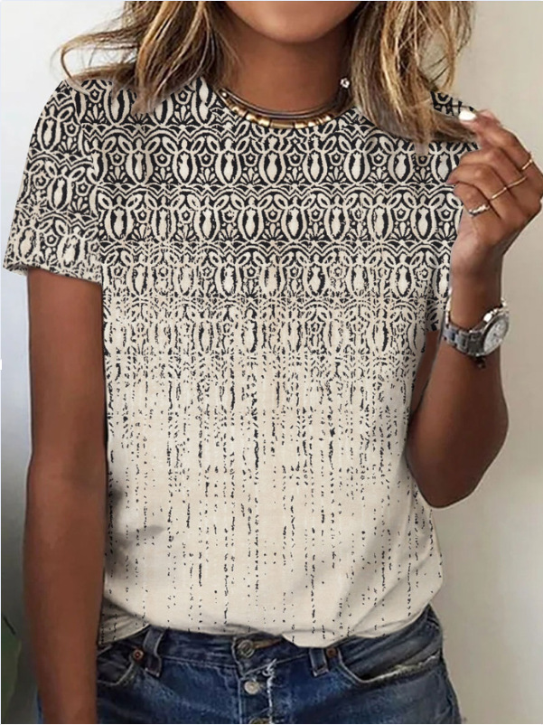 Women's Floral Print Short Sleeve Crew Neck Loose T-Shirt