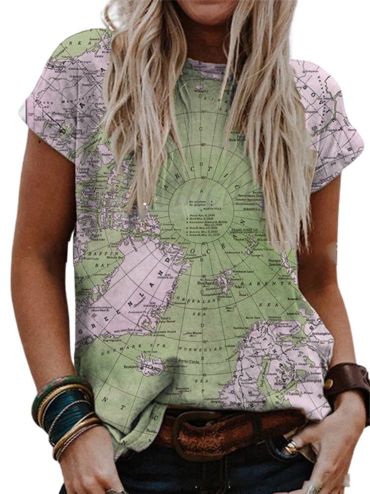 Women's Short Sleeve Digital Print T-Shirt Loose Fit