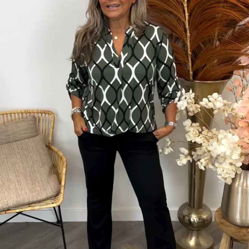 Colorblock V-Neck Long-Sleeve Top