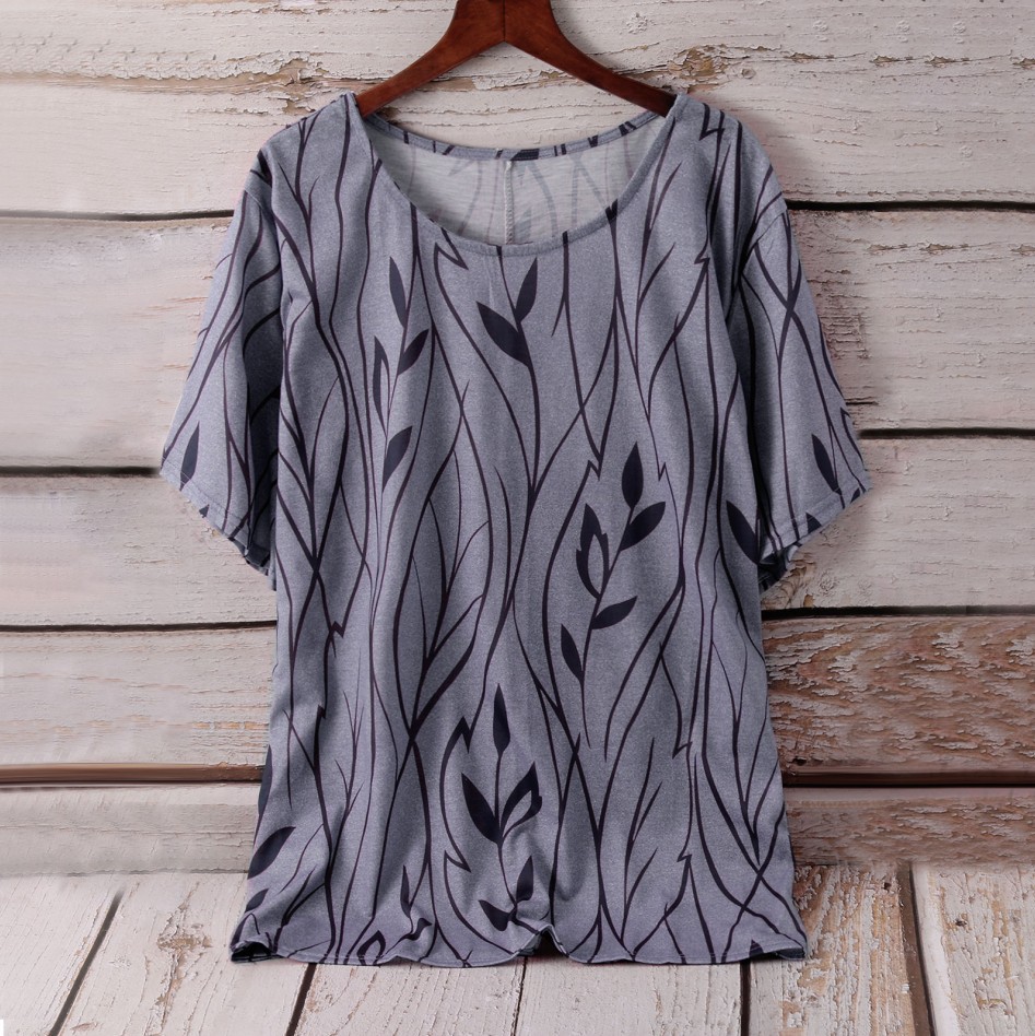 Women's Leaf Print Half-Sleeve T-Shirt Casual Loose Fit