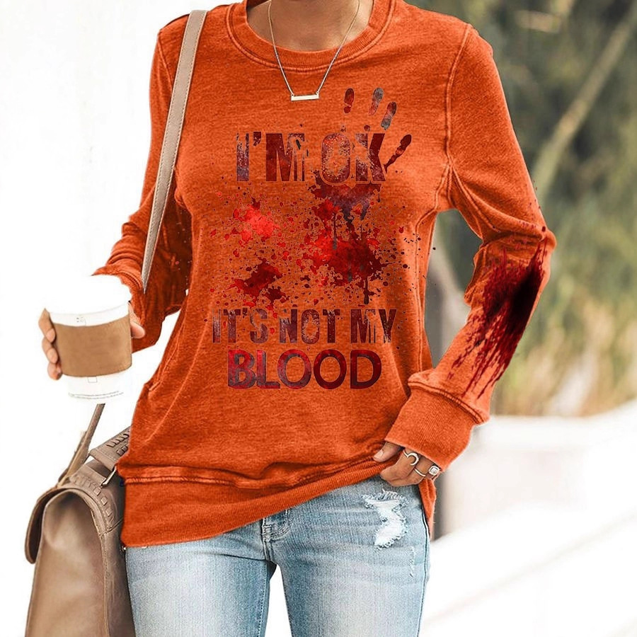 Blood Hand Print Women's Crewneck Long Sleeve Top