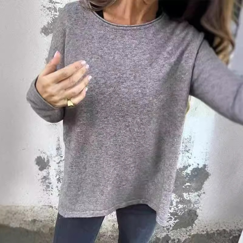 Women's Crewneck Solid Color Long Sleeve Top
