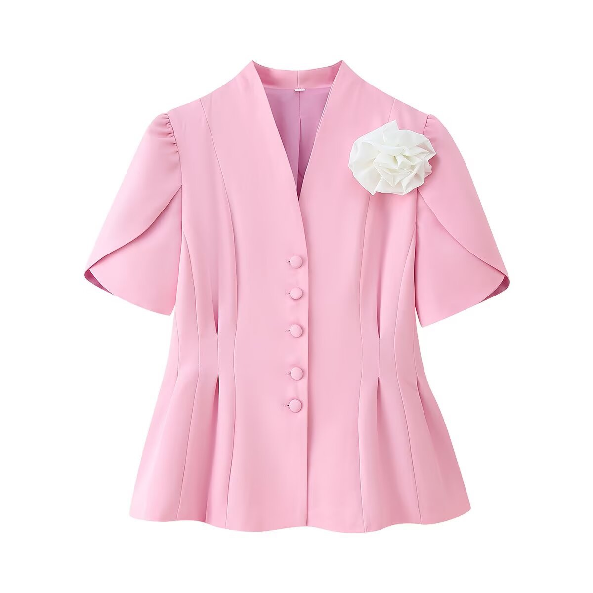 Women's Handmade Floral Waist-Tie Short Sleeve Blazer Top