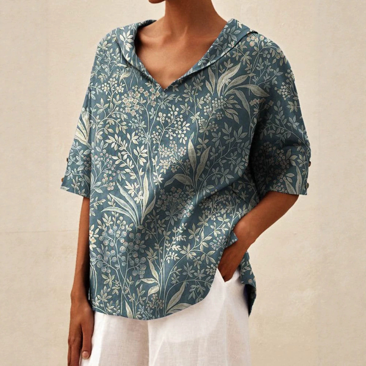 Women's Cotton-Linen Sailor Collar Loose Short-Sleeve Top