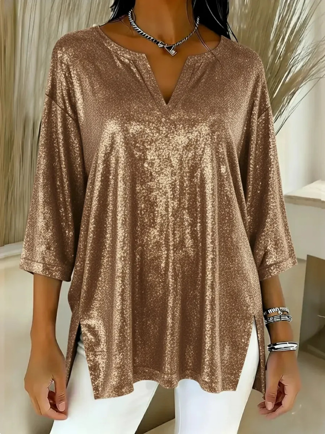 Women's Sparkly Sequin V-Neck Long Sleeve Christmas Top