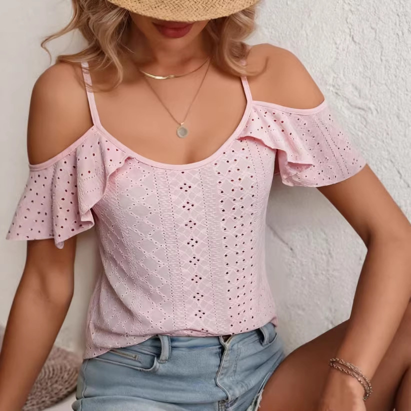 Women's Openwork Embroidered Ruffle Sleeve Cami Blouse