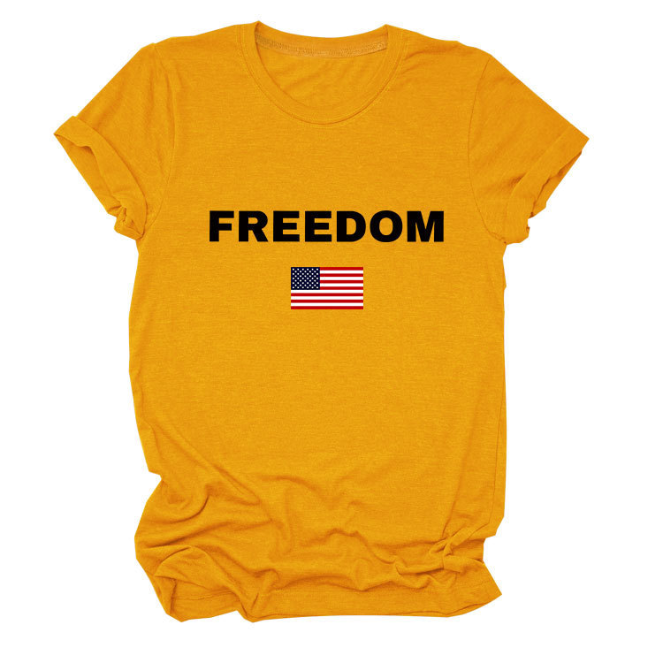 FREEDOM Letter American Flag Print Women's Short Sleeve Top