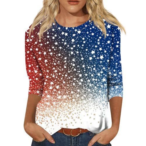 Summer American Flag Print Crewneck Short Sleeve Top