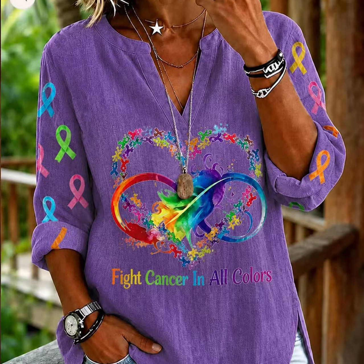 Heart Virus Hope Print V-Neck Half-Sleeve Women's T-Shirt