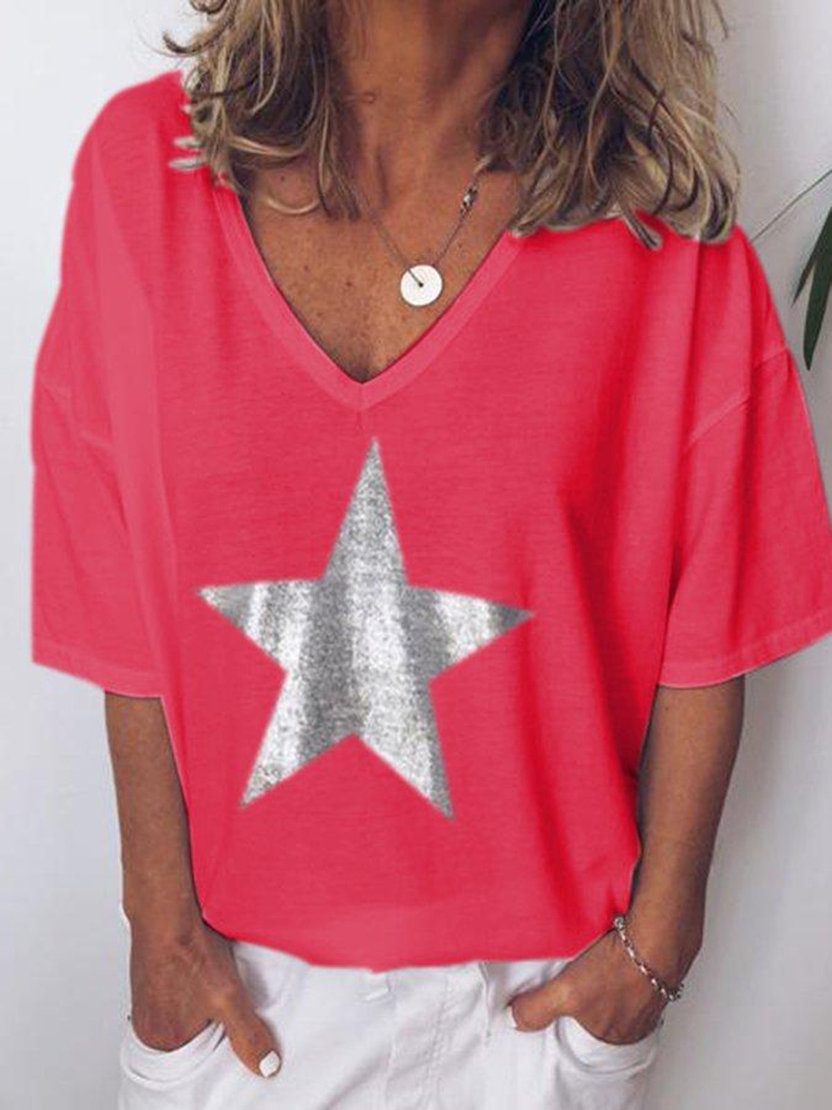 Women's V-Neck Short Sleeve T-Shirt Cotton Blend Tee