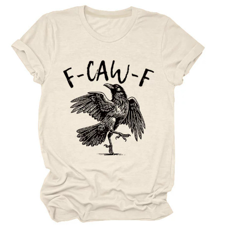 Bird & Crow Print Crewneck Short Sleeve Top