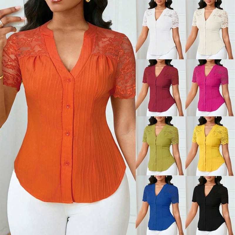 Women's Slim Fit Embroidered Cutout Short Sleeve Top