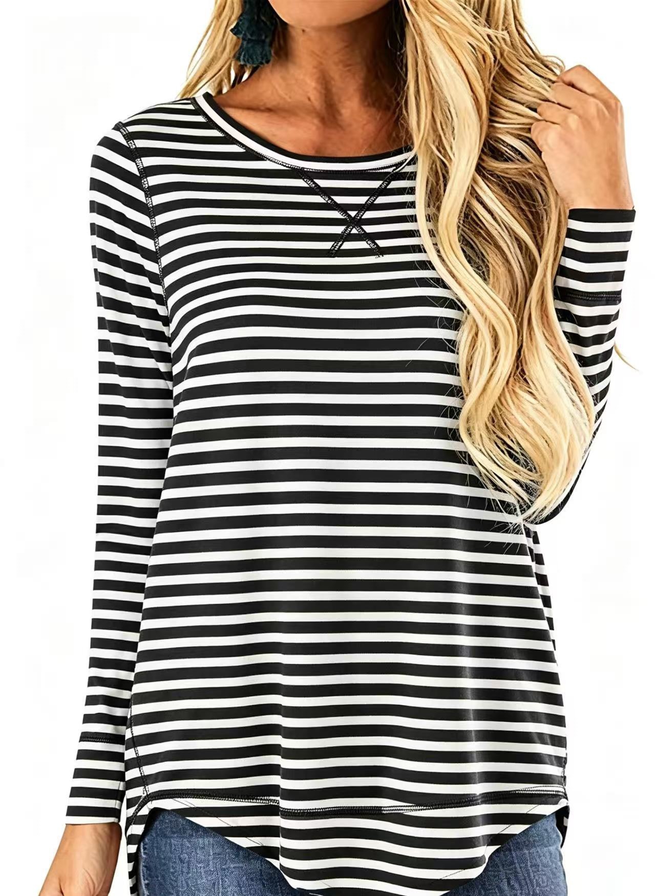 Women's Crewneck Long Sleeve T-Shirt Solid Loose High-Low Hem Casual Top