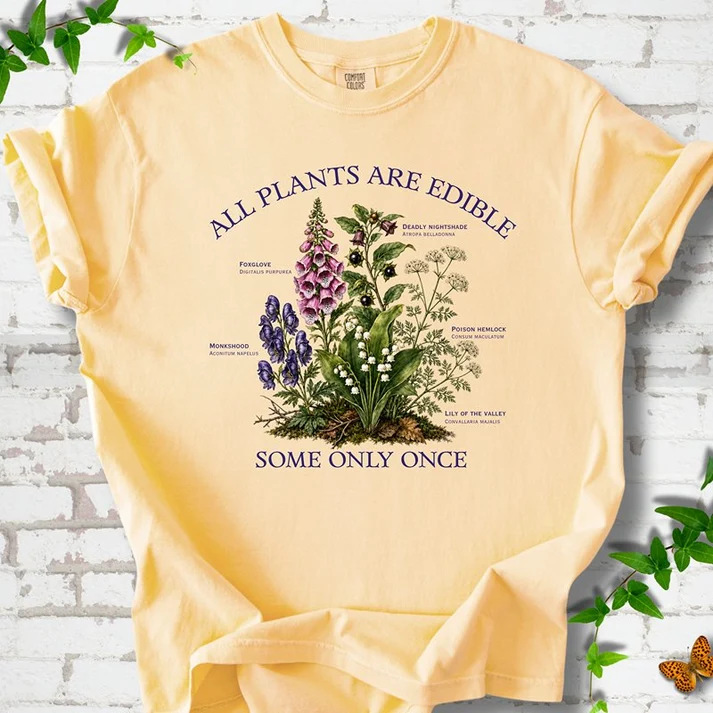 Retro Poisonous Plant Graphic Print Short Sleeve Tee for Women
