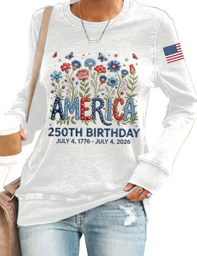 American Flag Letter Floral Print Long Sleeve Women's Top
