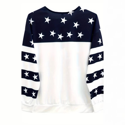 Women's Striped American Flag Print Crewneck Loose Long Sleeve T-Shirt