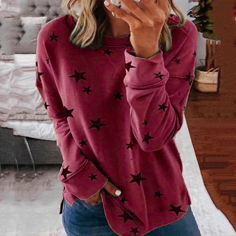 Star Print Long Sleeve Plus Size T-Shirt