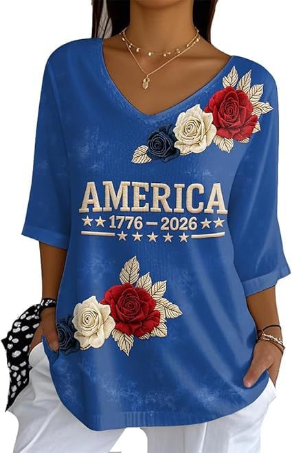 Floral Letter Print V-Neck Half-Sleeve Women's T-Shirt